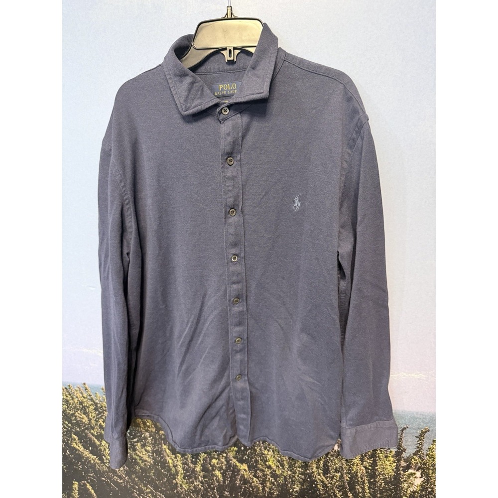 Polo Ralph Lauren Blue Knit Dress Shirt Button Down Cotton Shirt  XL